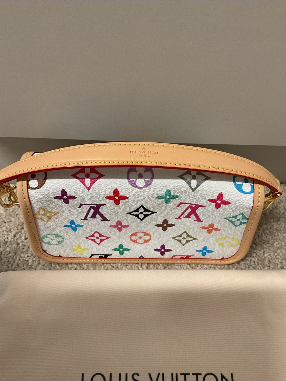 NWOT White Multicolor Monogram Crossbody Bag with Tan Trim - Picture 5 of 11